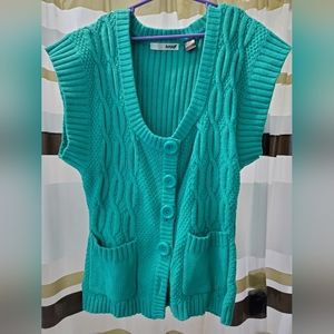 Blue/teal sleeveless "Reef" brand cardigan